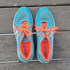 bright blue and orange running shoes